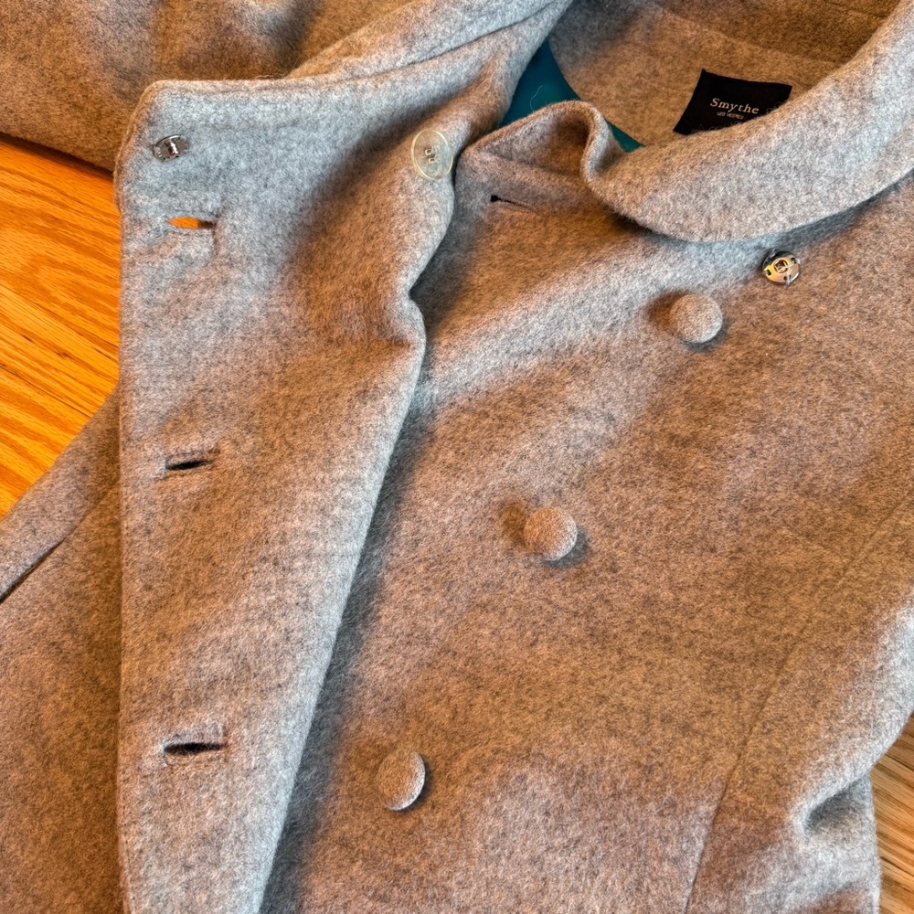 Smythe Les Vestes Wool Alpaca Blend Pea Coat Blazer Grey Blue 2 - Picture 11 of 12